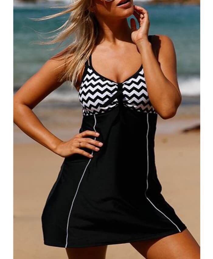 Criss Cross Back Padded Printed Swimdress